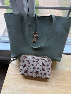 Anne Klein Sage Tote with Floral Zip Pouch